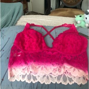 NWT Pink and white lace lingerie bra/top